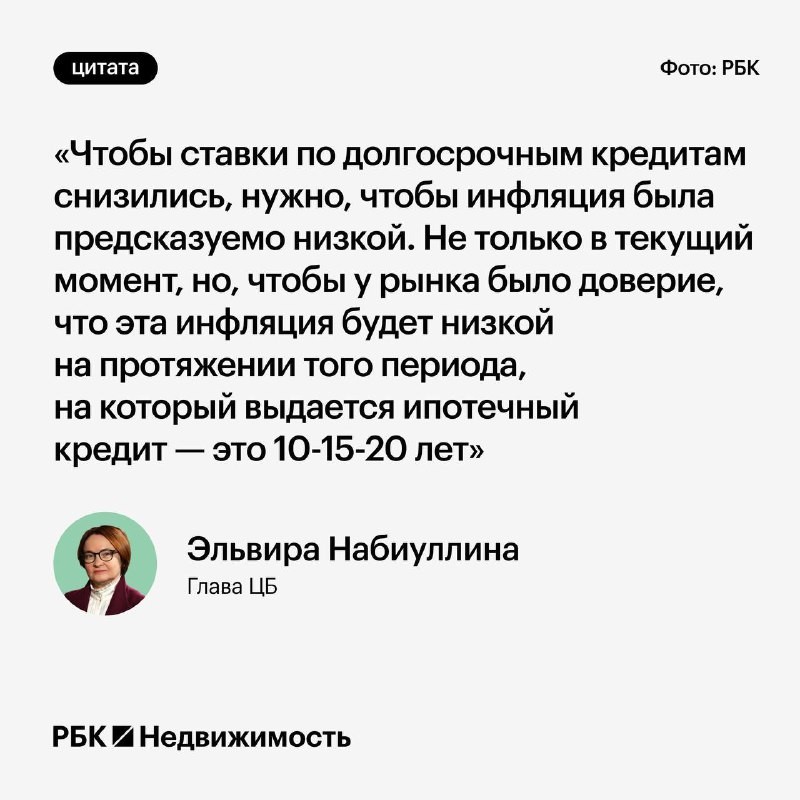 Стабилизация инфляции в долгосрочном периоде позволит снизить ставки по рыночной ипотеке, считает глава ЦБ.