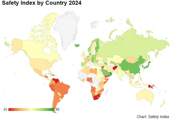 ⭐️  Аналитики Numbeo составили рейтинг стран мира по уровню безопасности в 2024 году, в него вошли 146 государств.