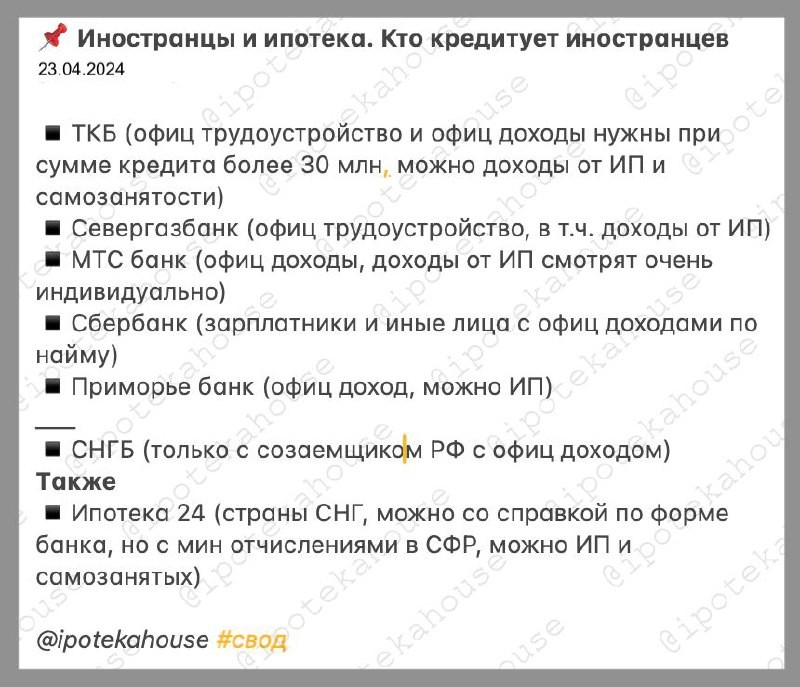 Кто из банков кредитует иностранцев указано в прикрепленной табличке.