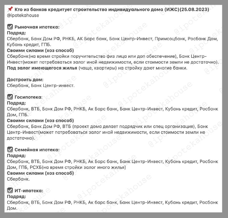 Ипотечные программы банков на ИЖС (25.08.2023). Кто даёт такие кредиты?