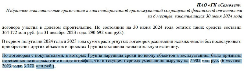 Сенсация:  в отчетности по МСФО синего девелопера указывается одна из причин сокращения прибыли — штрафы.