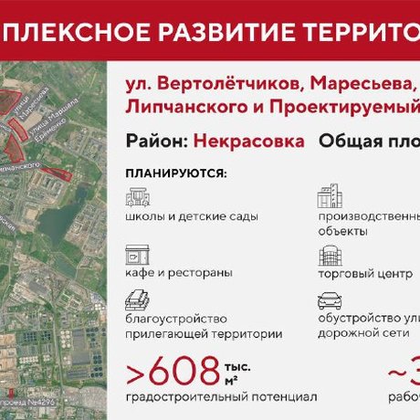 В проект комплексного развития территории «Некрасовка» входят 8 земельных участков общей площадью 32,5 га.