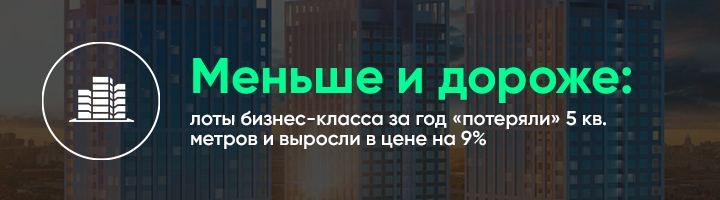 Средняя площадь лота бизнес-класса за истекший год сократилась сразу на 5 кв. метров.