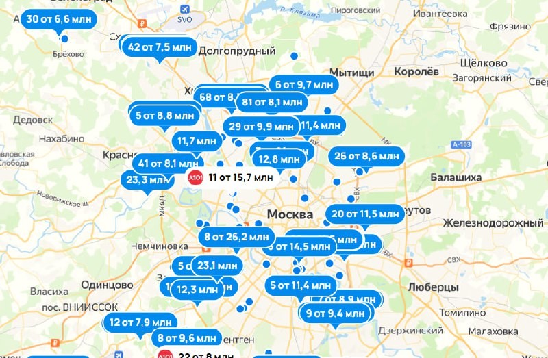 По данным сервиса недвижимости, на сегодня в районе Москвы самые доступные квартиры вот эти.