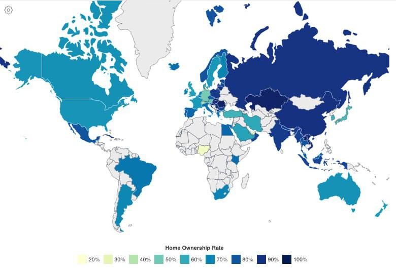 У нас собственными квартирами или домами владеет около 90% населения.